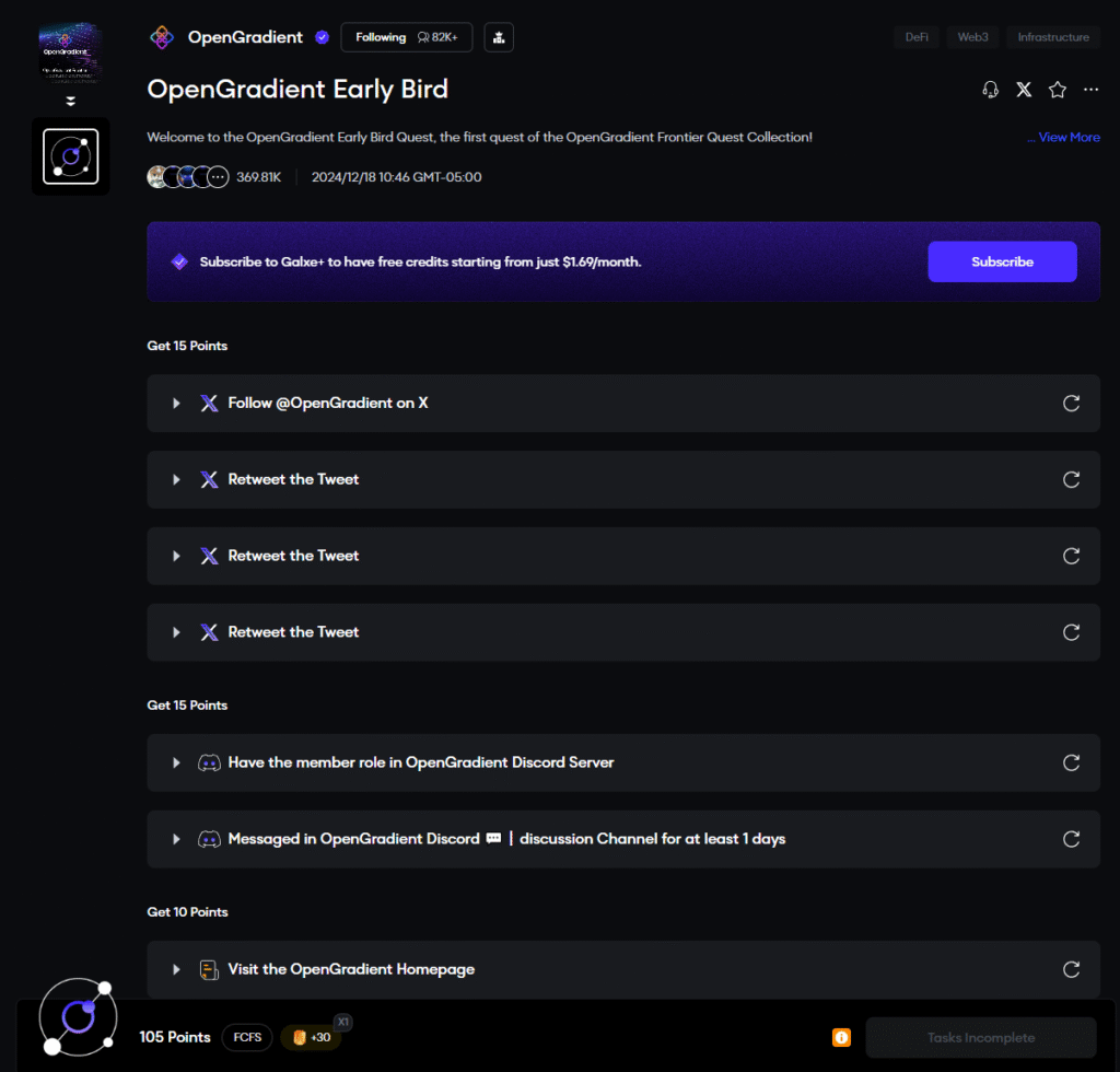 Campaña de galxe, early bird