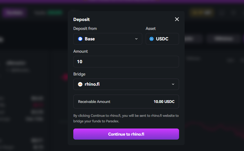 Paradex deposito tutorial airdrop