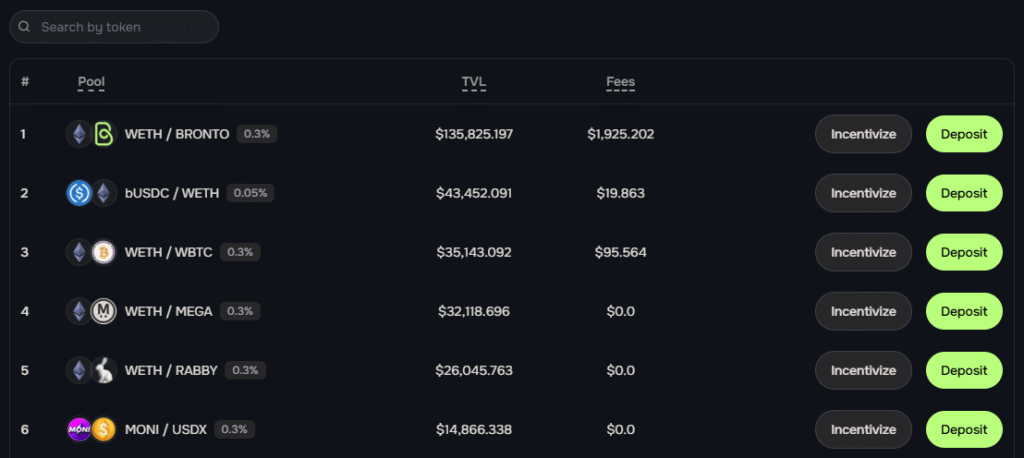 Pools de liquidez bronto airdrop