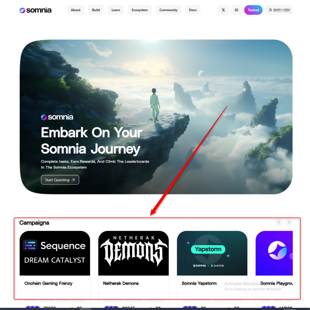 Somnia campañas airdrop