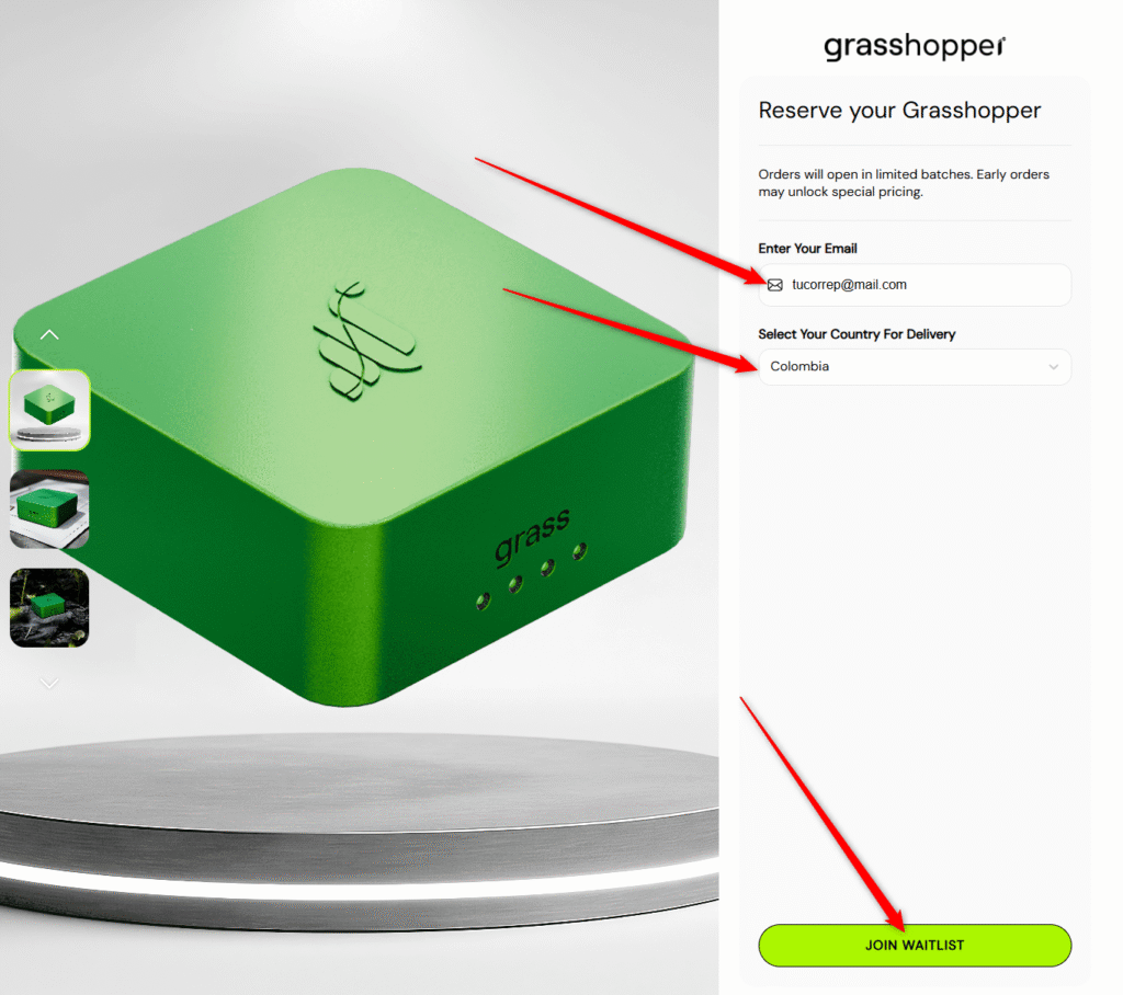 Reserva tu Grasshopper, un minero de GRASS