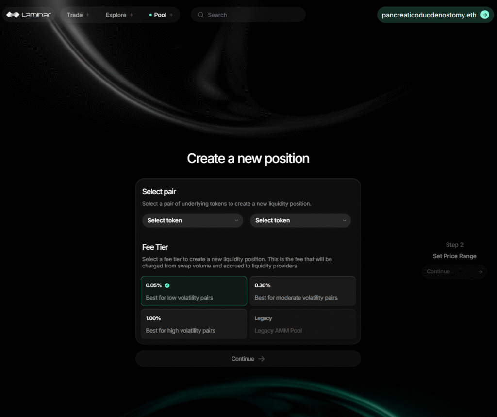 Pool de liquidez en Laminar, una defi de el ecosistema de hyperliquid airdrop