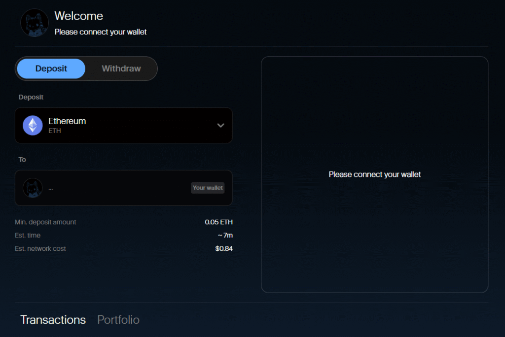 Panel de HyperUNIT para hacer bridge airdrop