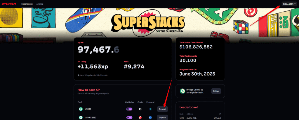 Gana puntos XP en la campaña de superstacks de optimism