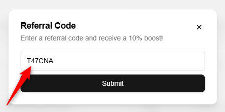 Agrega un código de referido para ganar 10% mas de bonus