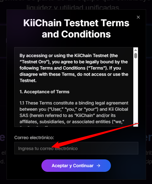 Vincula corrreo en kiichain testnet